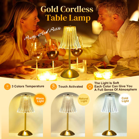 HULKNPE crystal acrylic shade bedside lamp with warm glow.