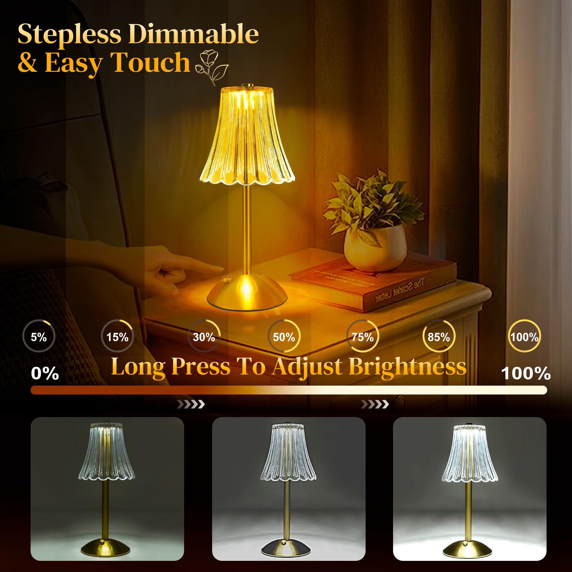 HULKNPE dimmable touch-control lamp for easy night use.