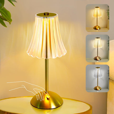 HULKNPEE cordless lamp with gold base for elegant nightstand lighting