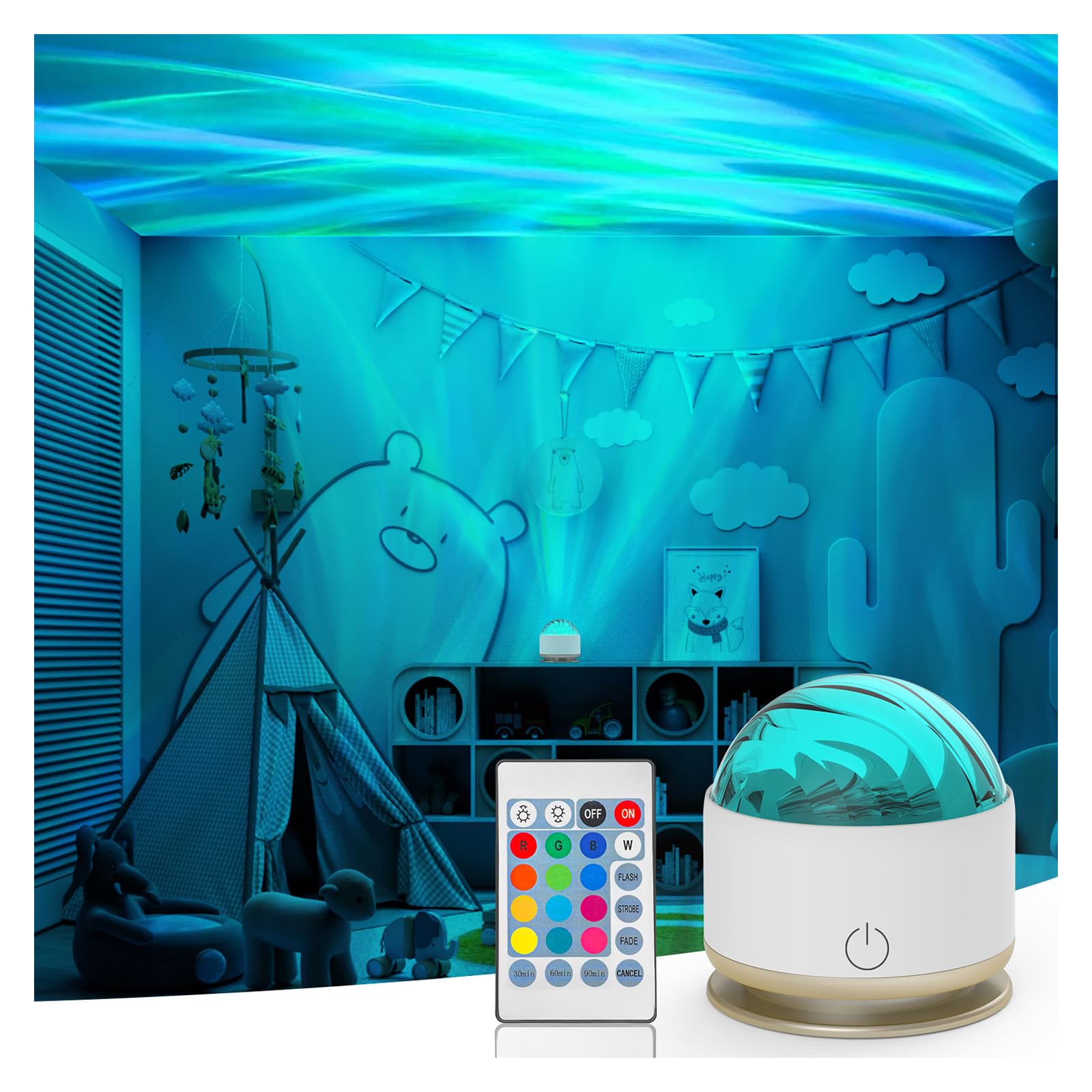 HUMIIEYE Northern Light Projector displays aurora colors for calming bedroom ambiance