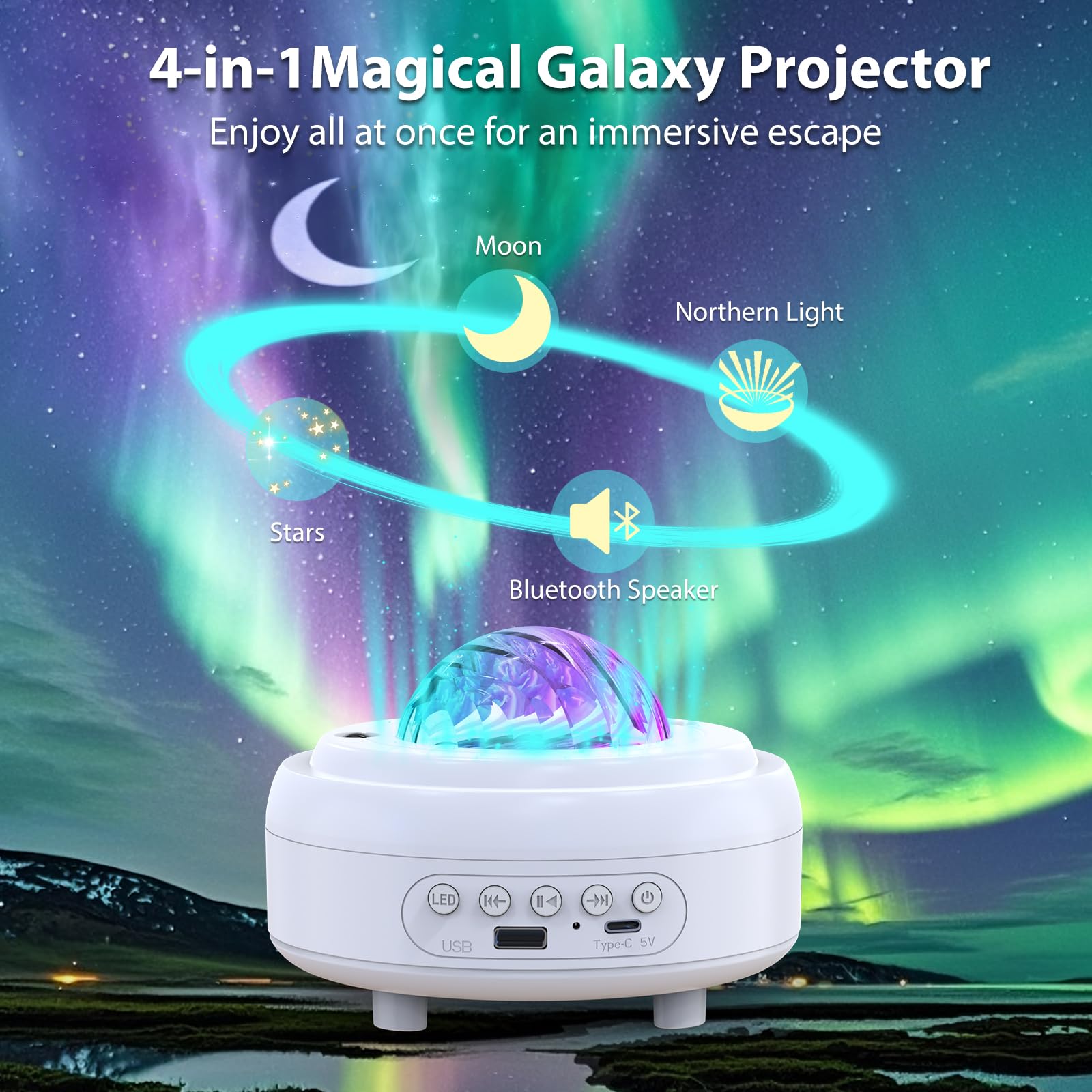 HUMIIEYE Star Projector with aurora waves across walls in soothing colors