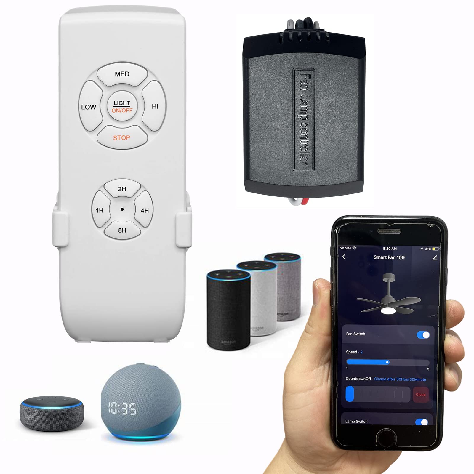 Humpptom universal smart fan remote kit front view showing compact design for easy installation