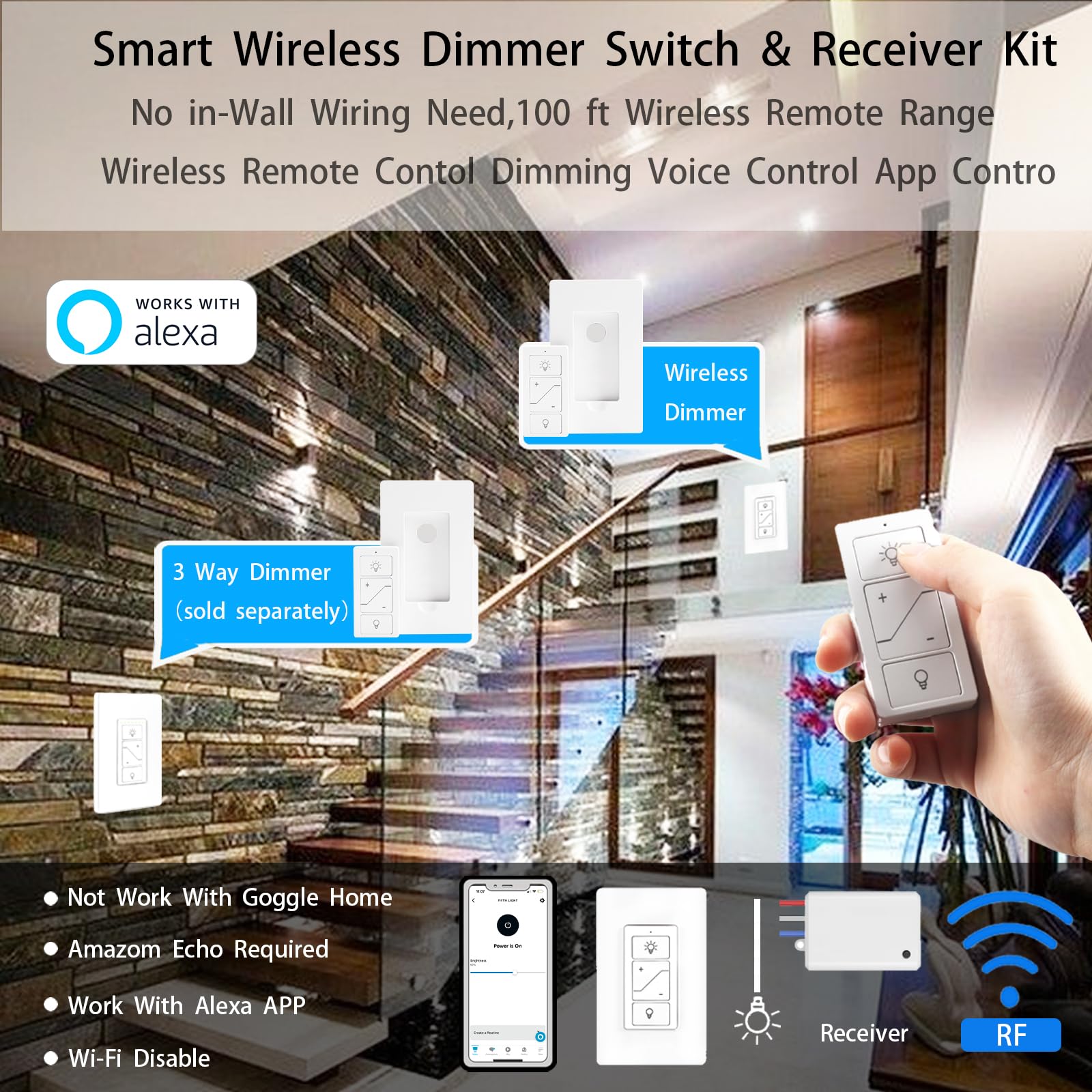 Humpptom Wireless Light Switch dimmer displaying smooth brightness control