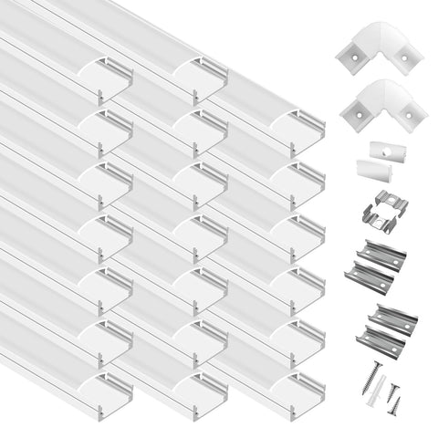 Hunhun 20-pack 6.6ft U-shaped channel with milky diffuser for ambient indoor lighting