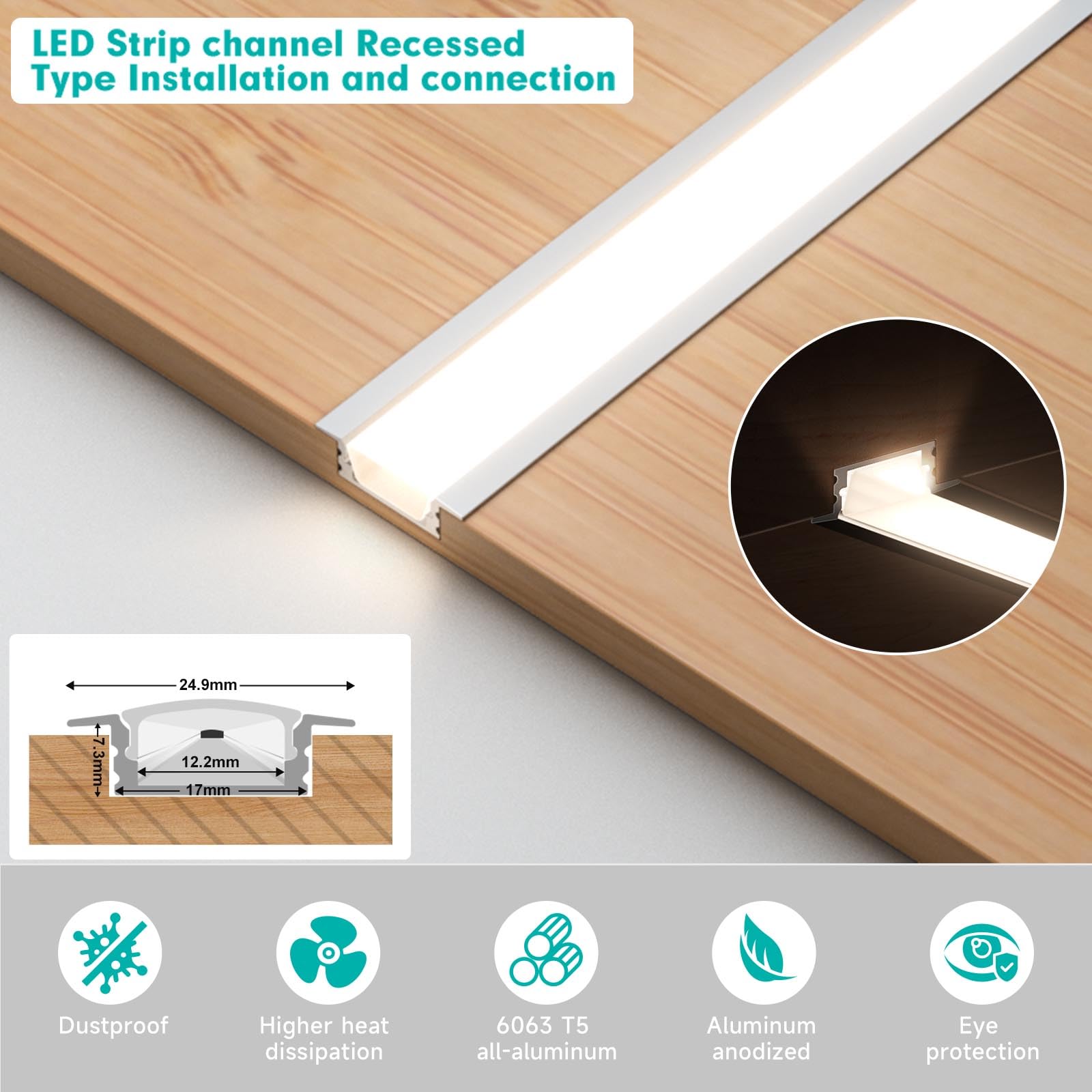 Hunhun diffuser fits 12mm-width LED strips for versatile use.