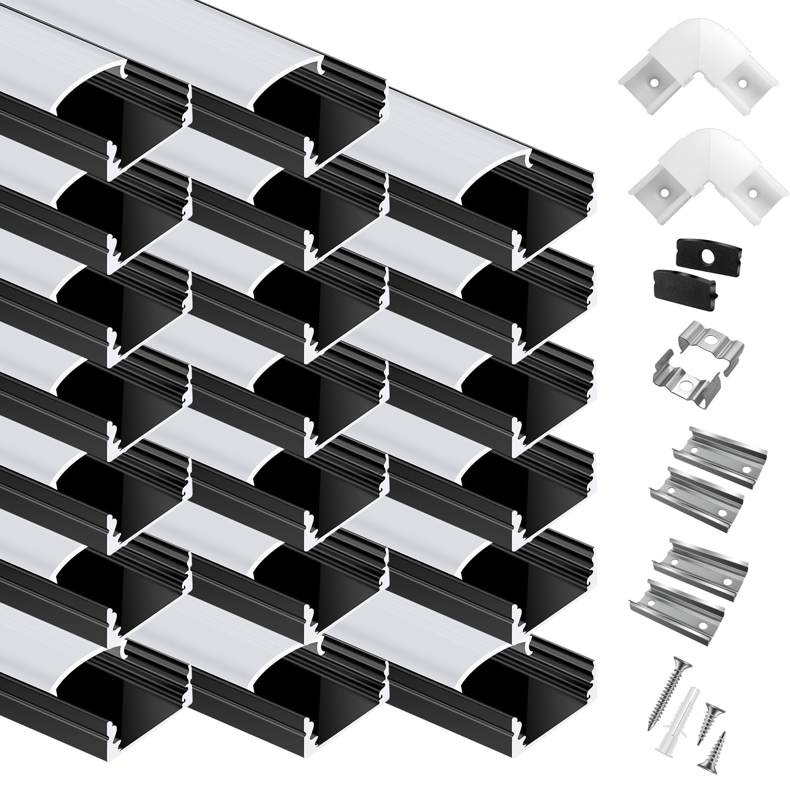 Hunhun U-shape black LED channel with milky cover for soft, even under-cabinet lighting