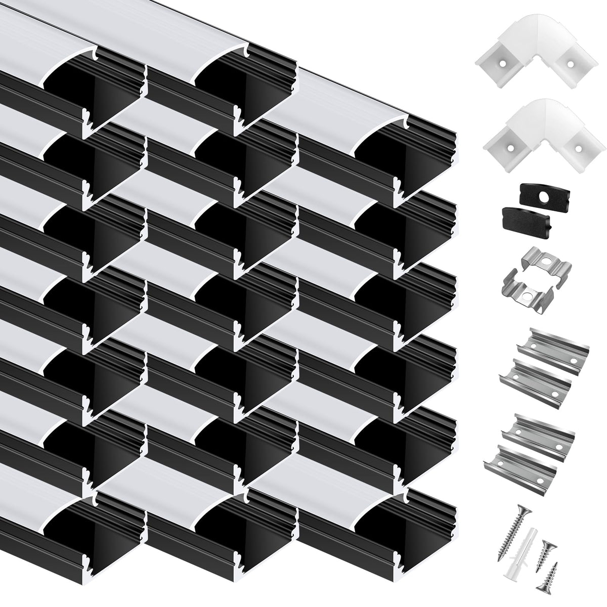 Hunhun U-shape black LED channel with milky cover for soft, even under-cabinet lighting