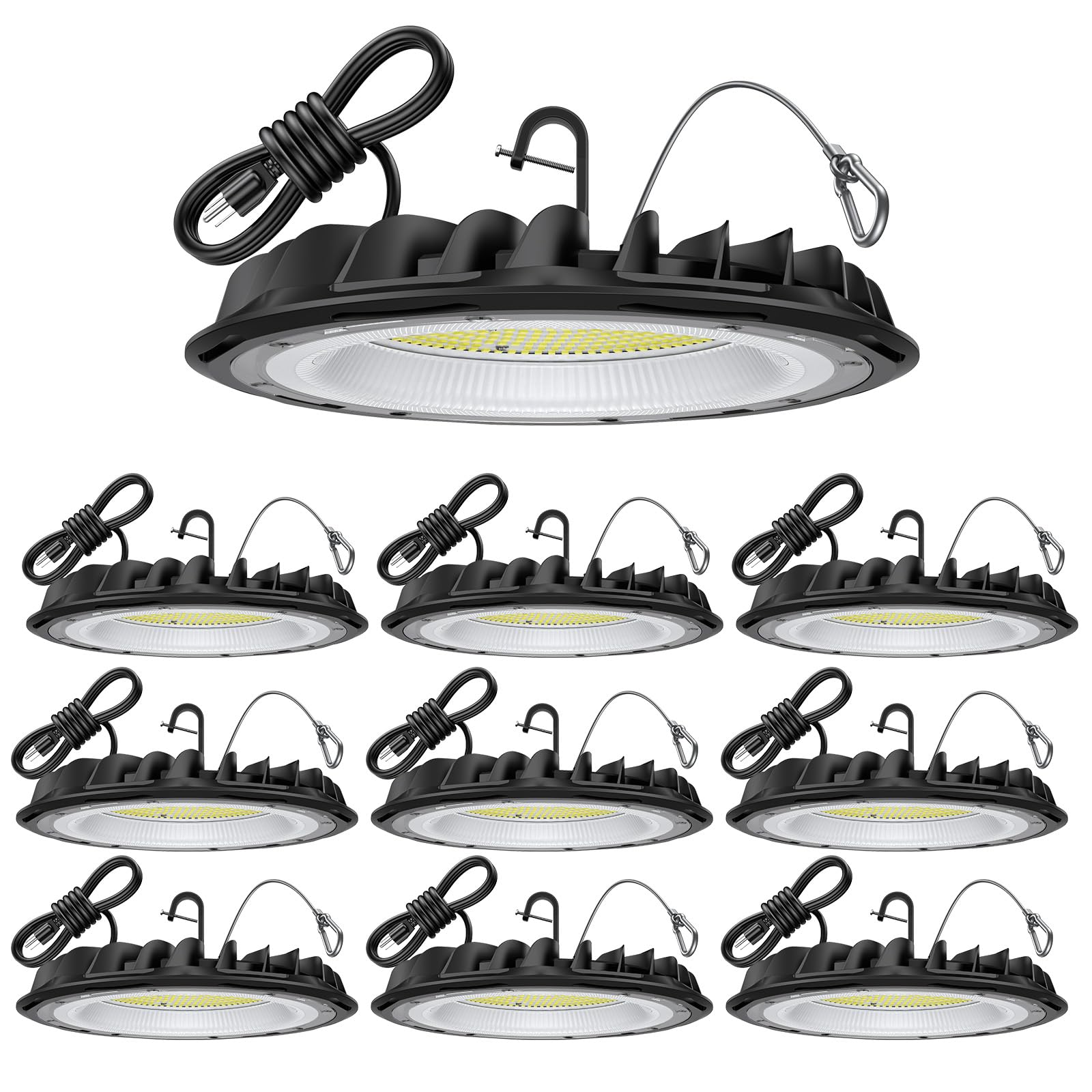 hunhun 155W UFO high bay light front view with daylight 5000K for workshops