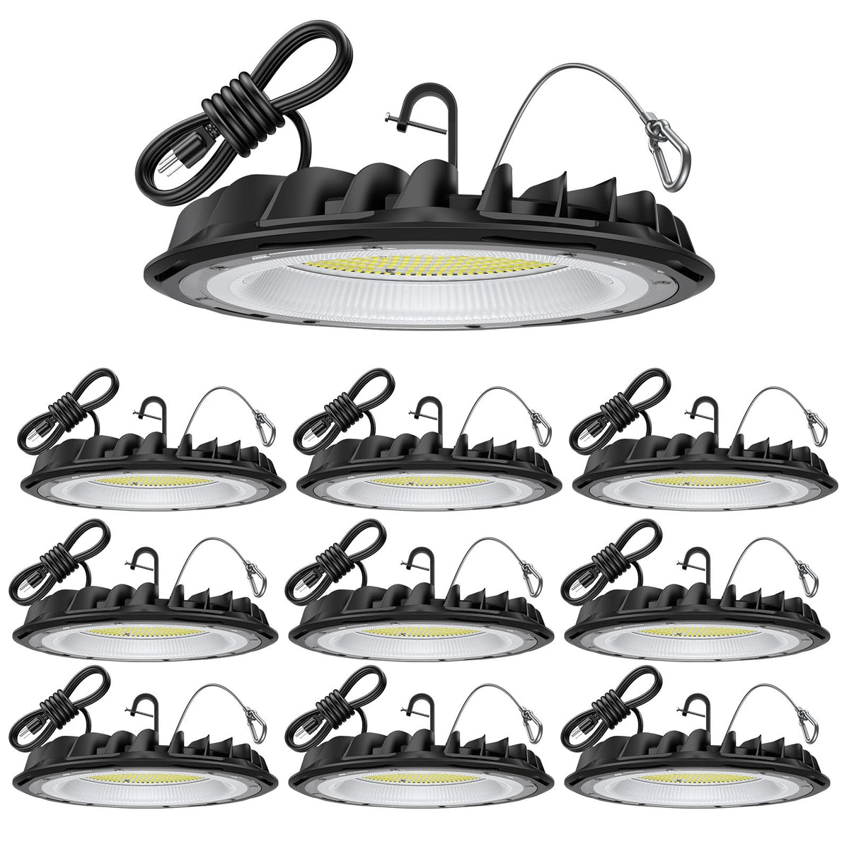 hunhun 155W UFO high bay light front view with daylight 5000K for workshops