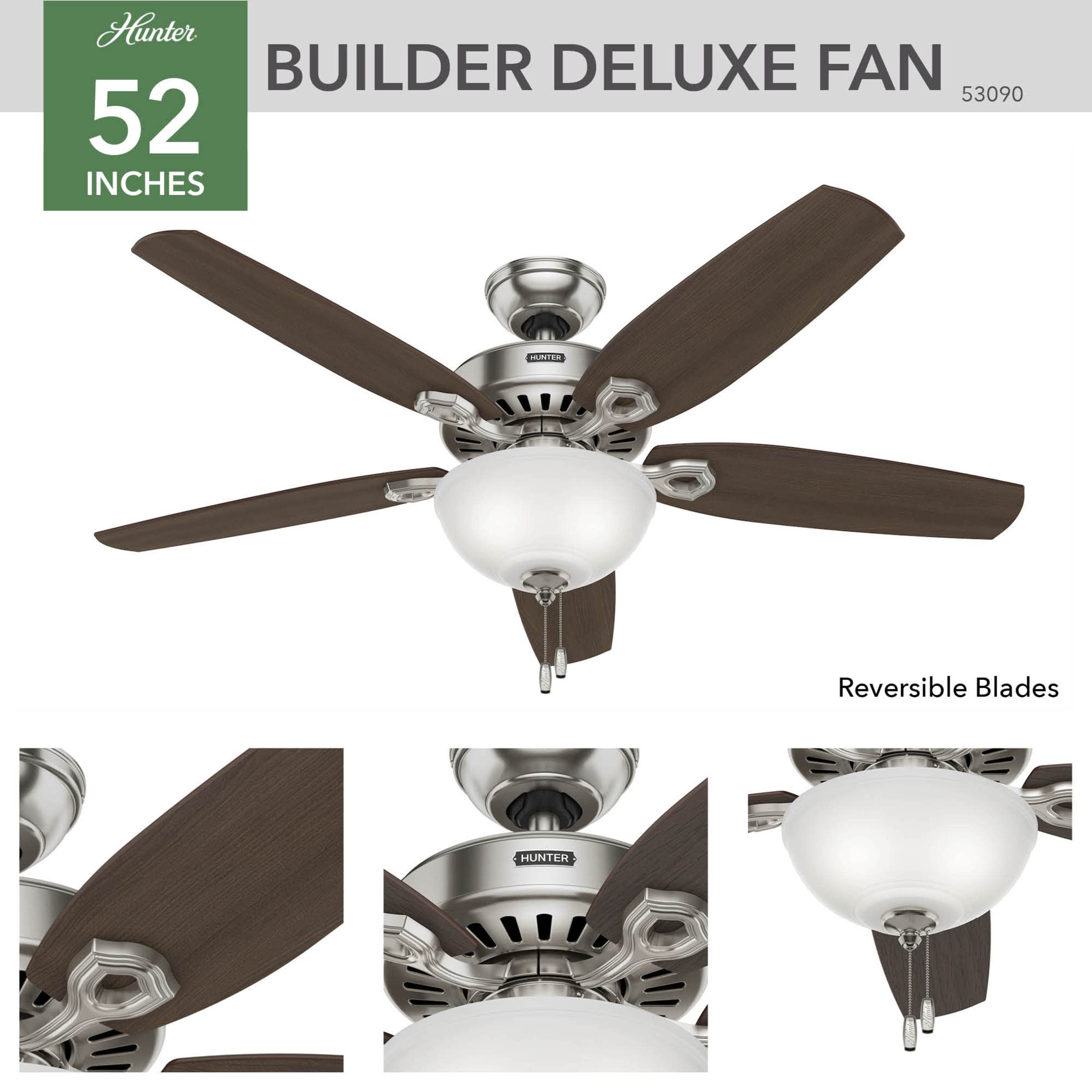 52-inch blade span with five blades for balanced cooling in larger rooms.