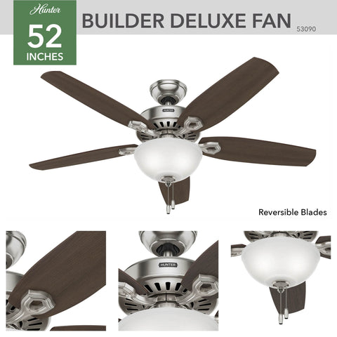 52-inch blade span with five blades for balanced cooling in larger rooms.