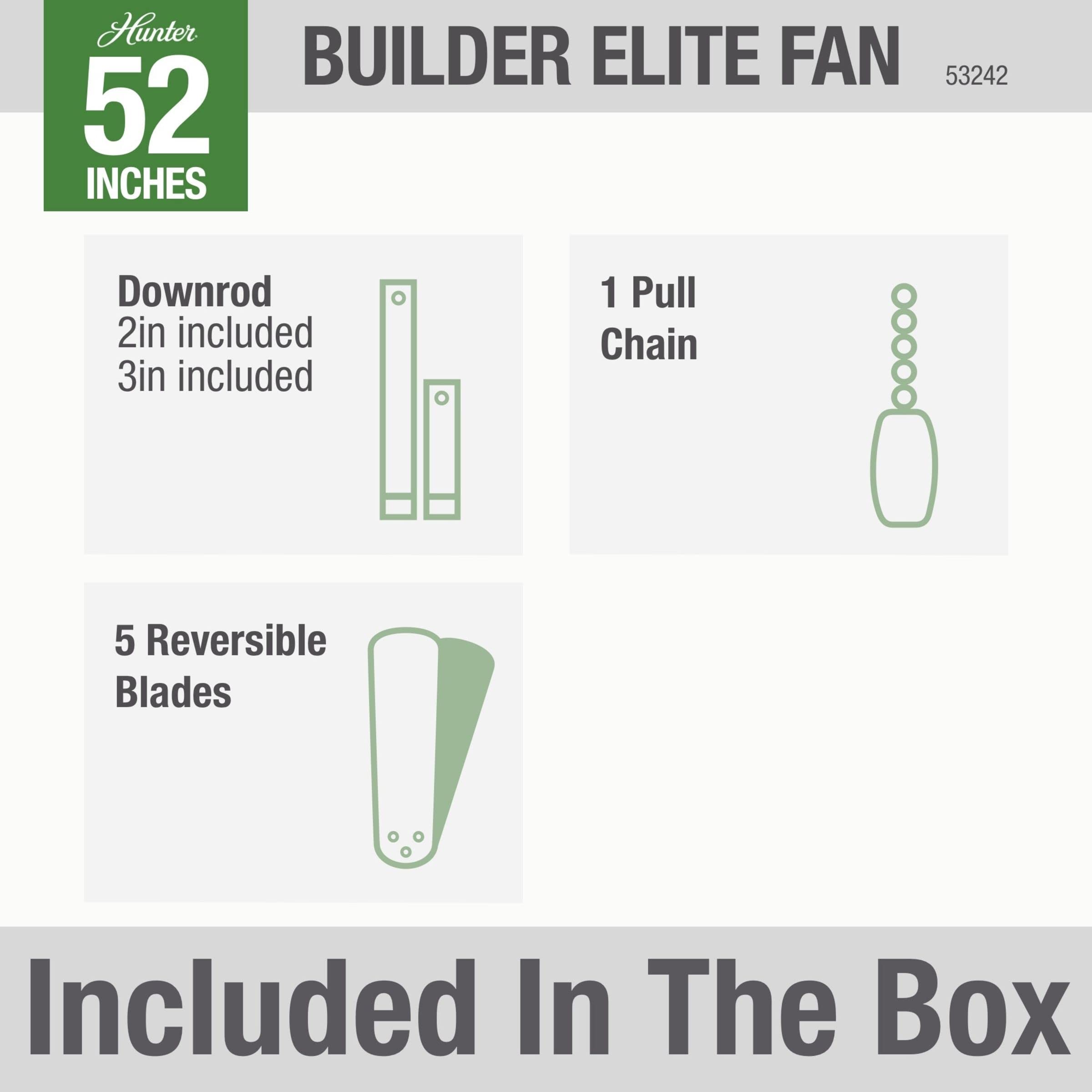 Hunter Builder Elite 52-inch bronze fan downrod 3-inch detail for ceiling distance.