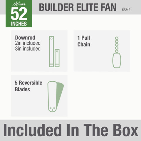 Hunter Builder Elite 52-inch bronze fan downrod 3-inch detail for ceiling distance.