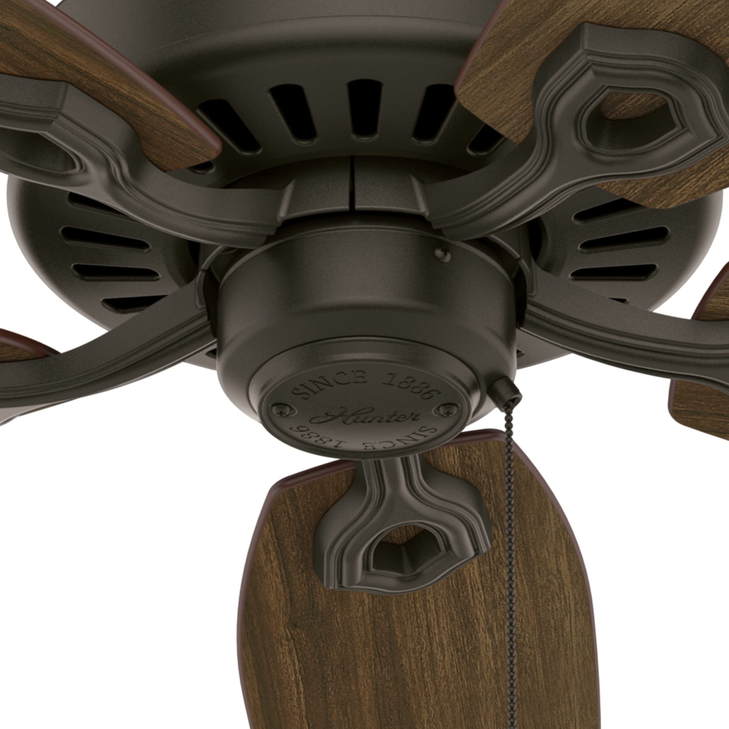Hunter Builder Elite 52-inch bronze fan whisper-quiet motor in operation.