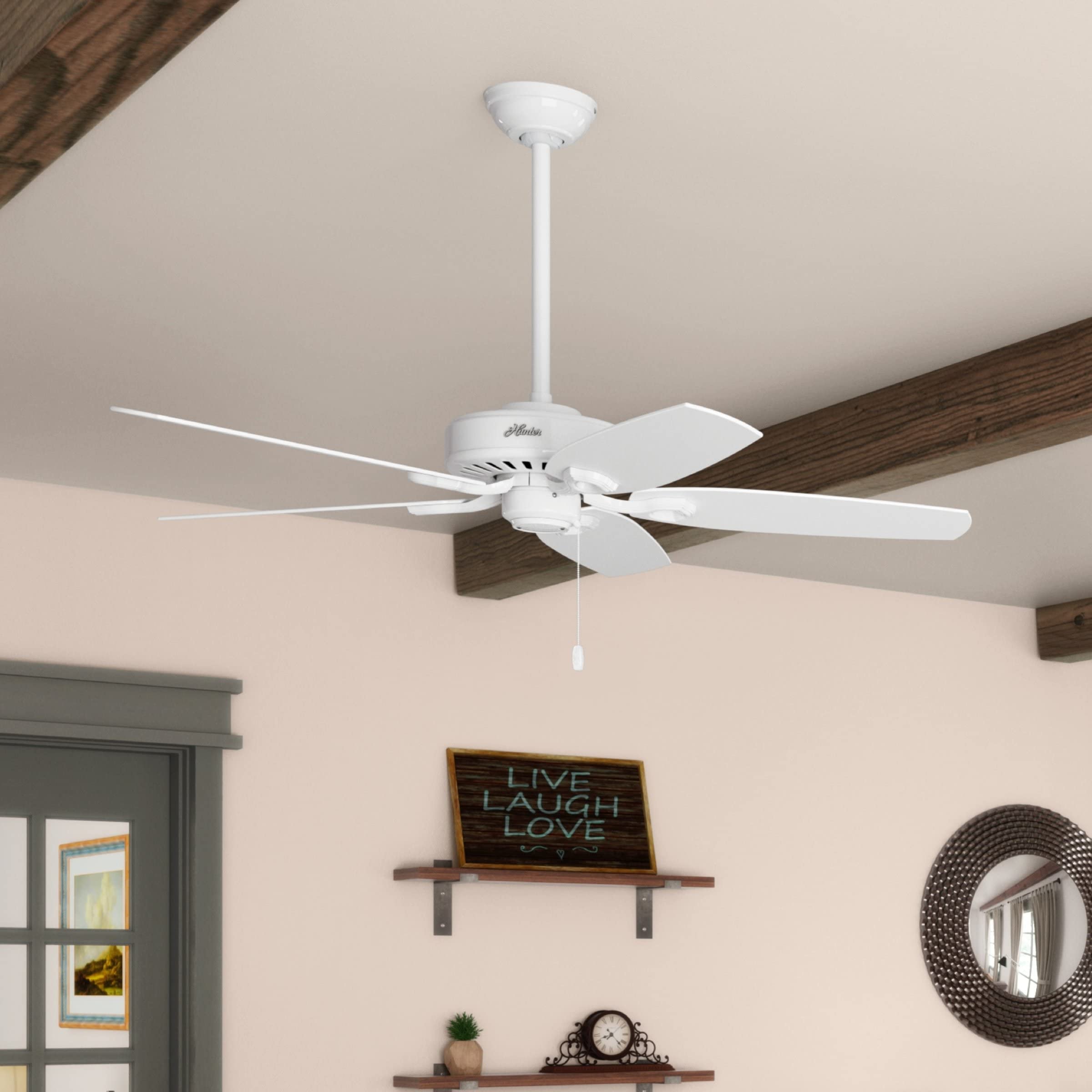 Hunter Builder Elite 3in downrod shown for flexible ceiling mounting.