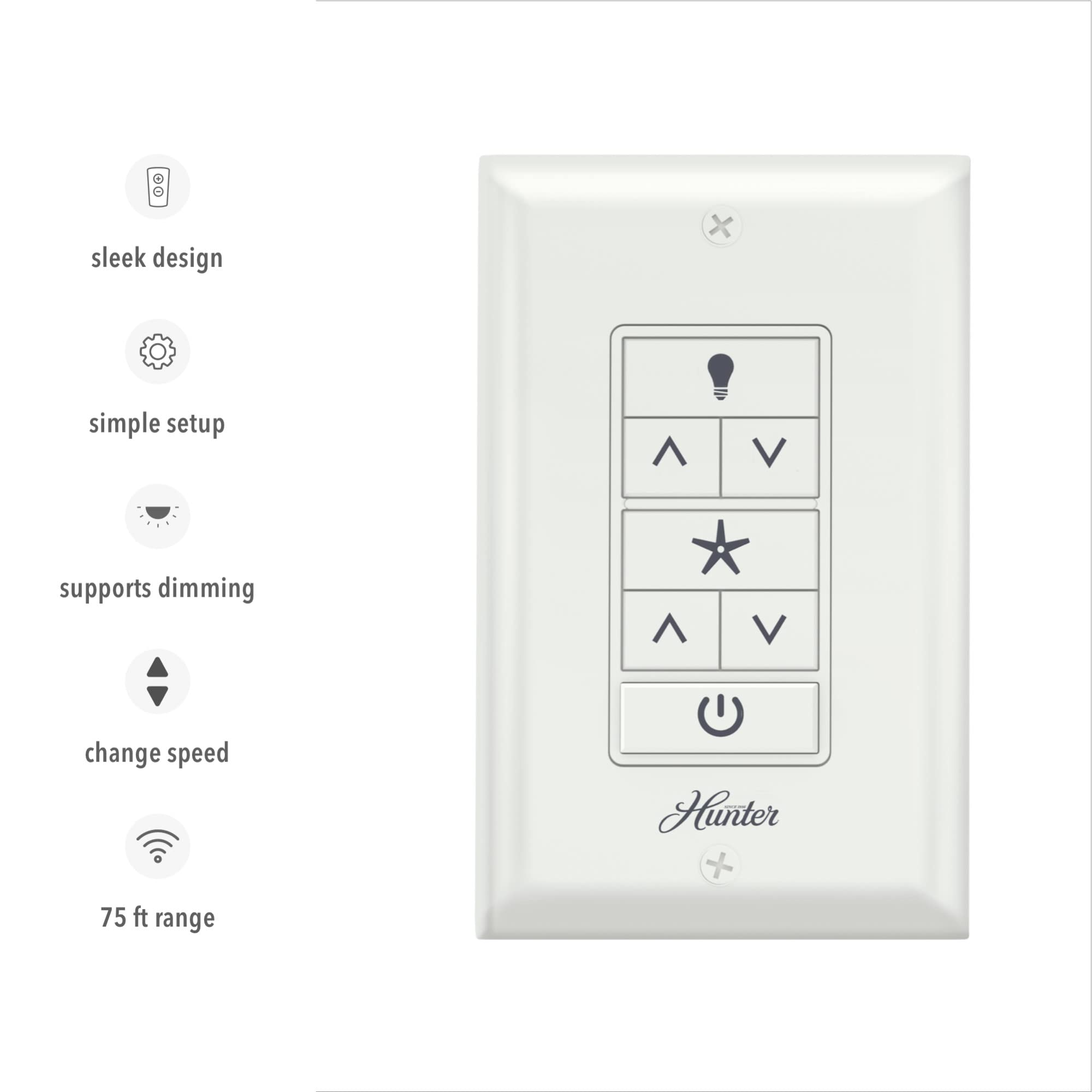 Casablanca and Hunter fans shown compatible for unified control with wall switch