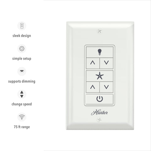 Casablanca and Hunter fans shown compatible for unified control with wall switch