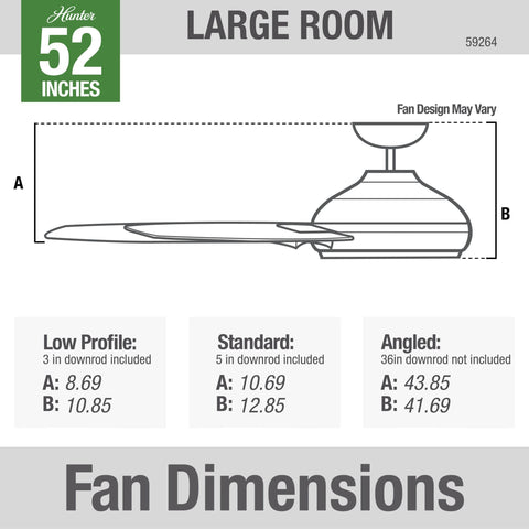 5-inch downrod on Hunter Cassius ensures proper ceiling clearance and air movement.
