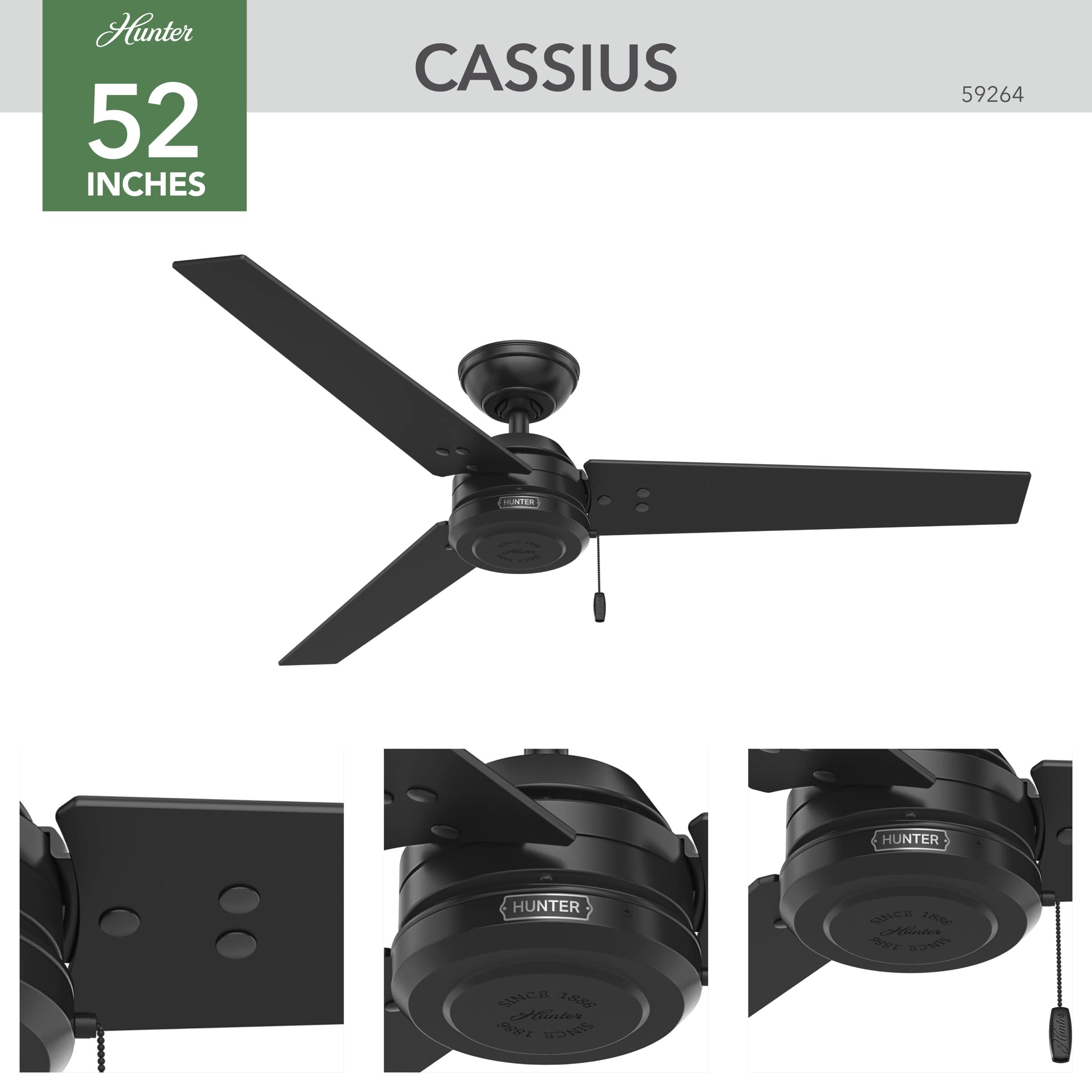 Hunter Cassius matte black finish enhances contemporary style in any room.