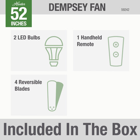 Hunter Dempsey four blades for balanced airflow and quiet operation