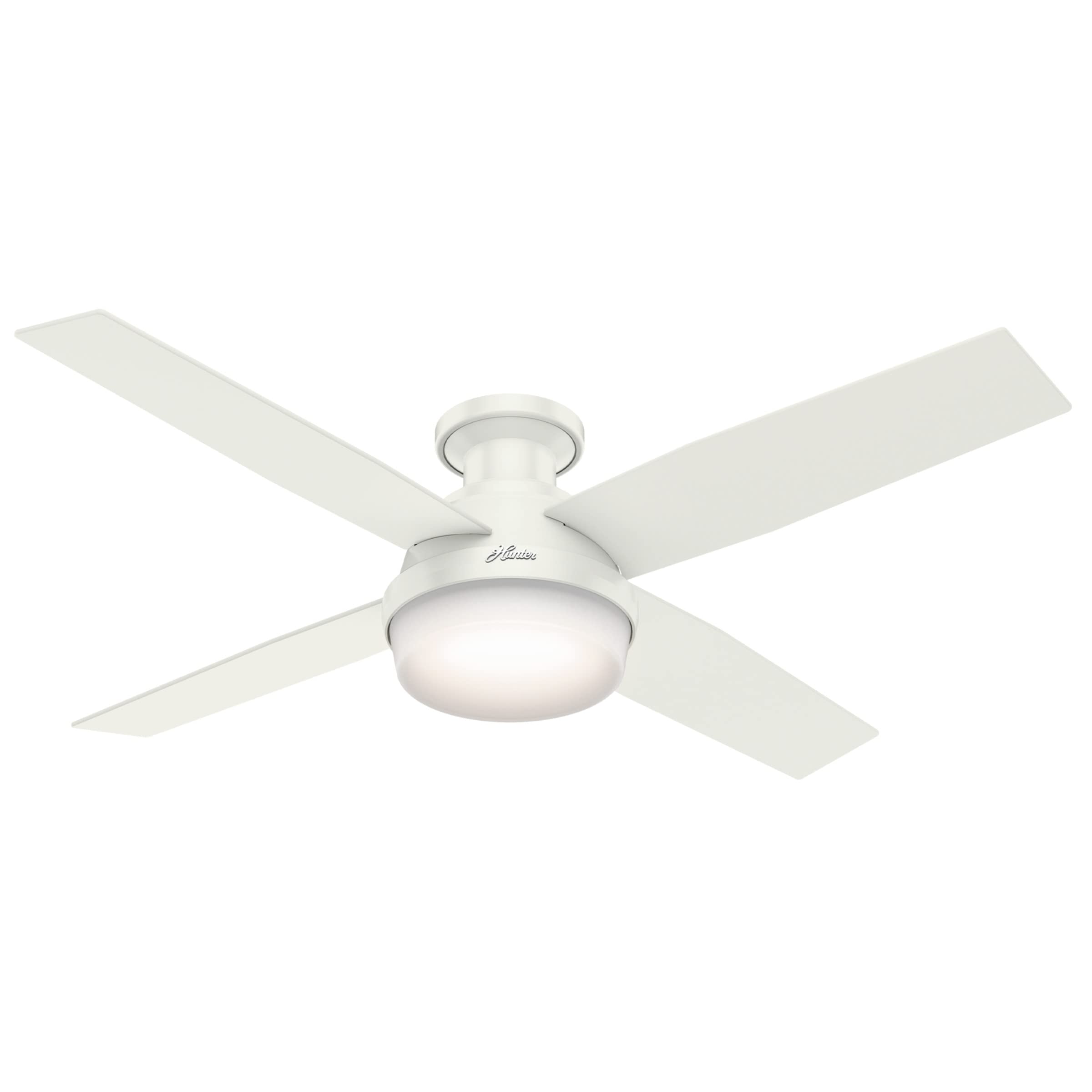 Hunter Dempsey 52-inch ceiling fan close-up with LED light for bright, energy efficient illumination