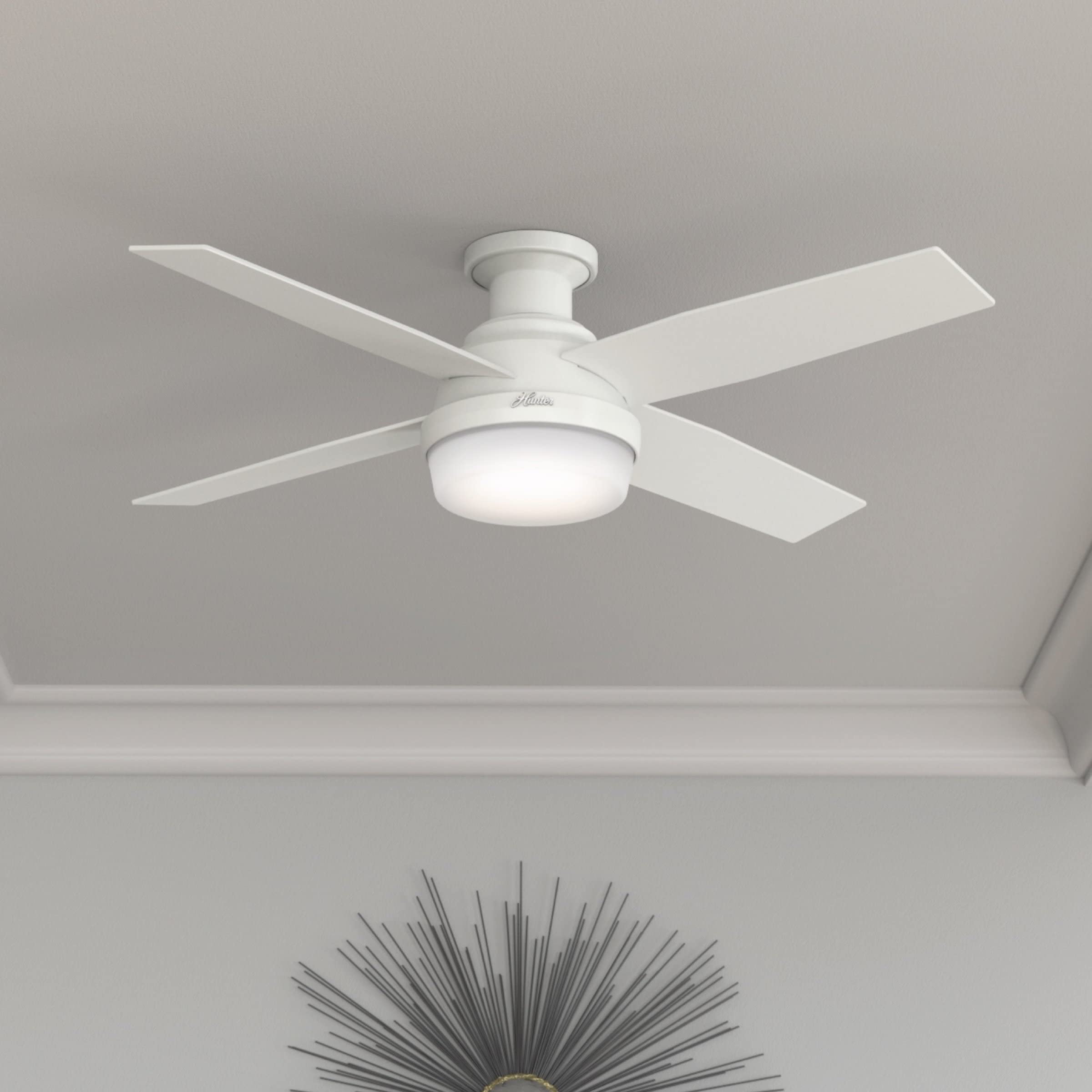 Hunter Dempsey fresh white finish shown in a modern room setup