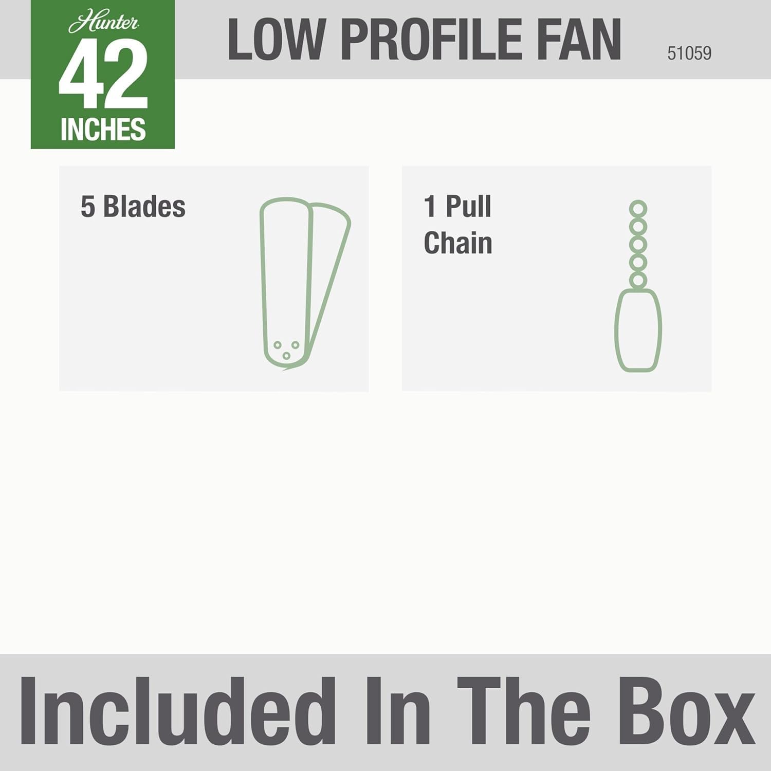 Hunter Low Profile IV 51059 five-blade design delivers balanced airflow.
