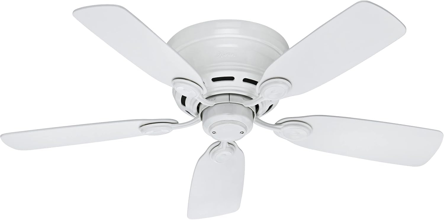Hunter Low Profile IV 51059 flush-mount fan in white, ideal for low ceilings.
