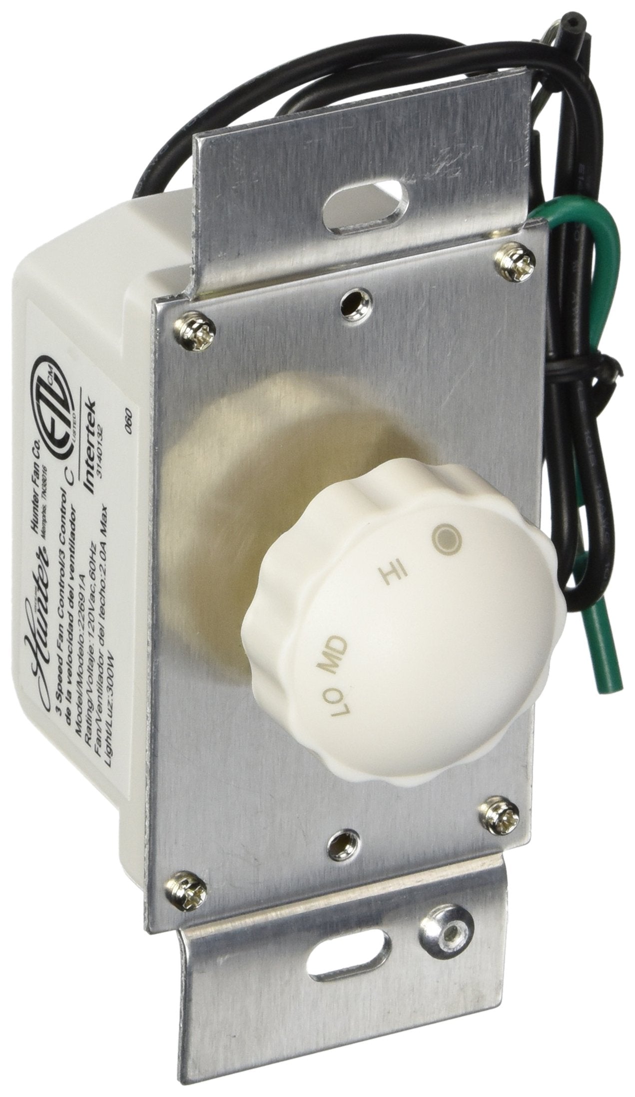 Hunter Original ceiling fan wall control front view with three speed settings for quiet airflow