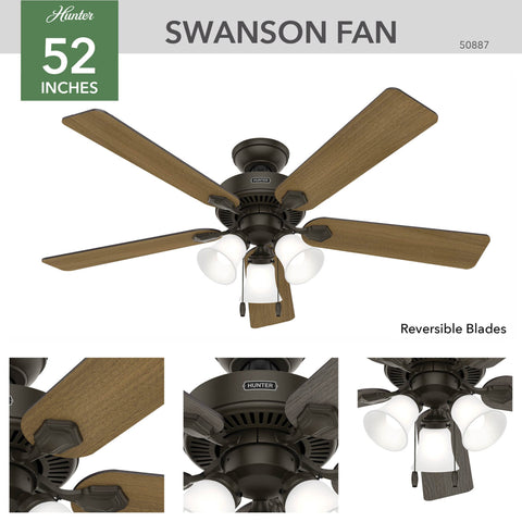 Hunter Swanson 52-inch bronze side view highlighting clean lines and sturdy build.