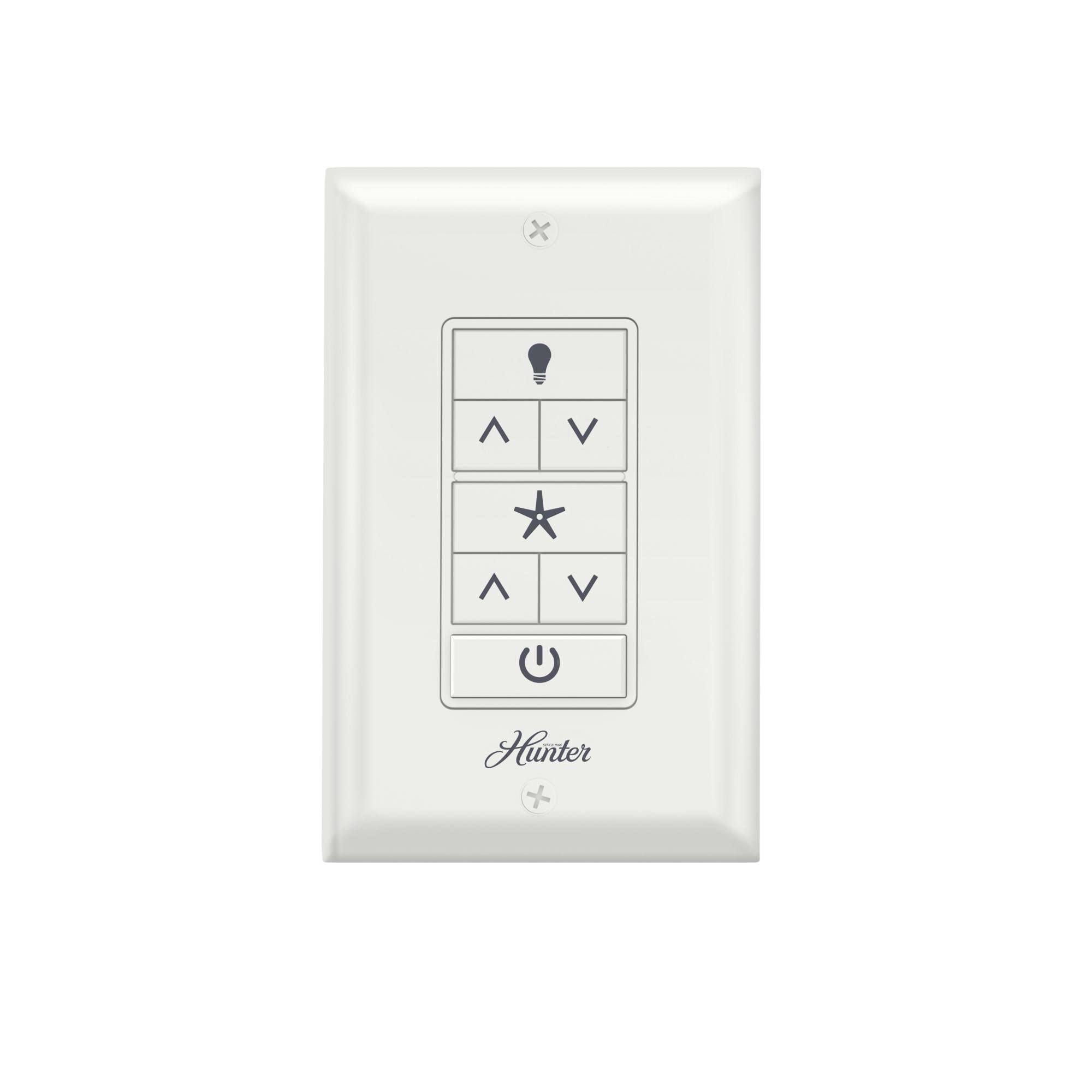 Hunter 99815 wall control front view enables quick fan speed and light dimming