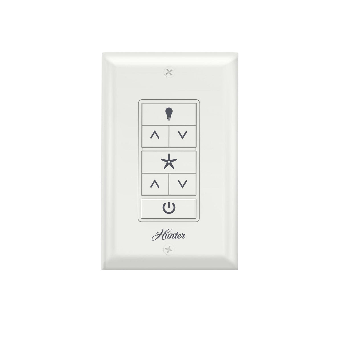 Hunter 99815 wall control front view enables quick fan speed and light dimming