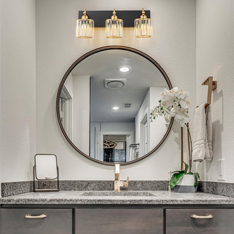 Close-up of K9 crystal shade for clear sparkle and refined bathroom ambience.