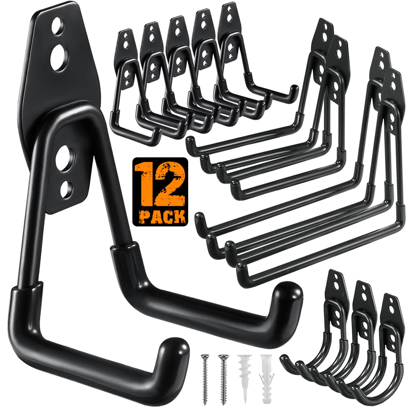 HUPBIPY 12-pack garage hooks in heavy-duty steel for secure tool storage.