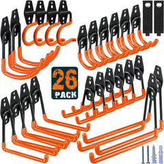 HUPBIPY 26-pack garage hooks in sturdy steel with anti-slip coating for secure hanging.