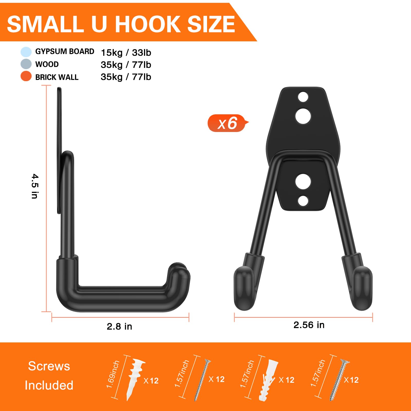 HUPBIPY 2.8-inch U-shaped hook design maximizes wall storage.