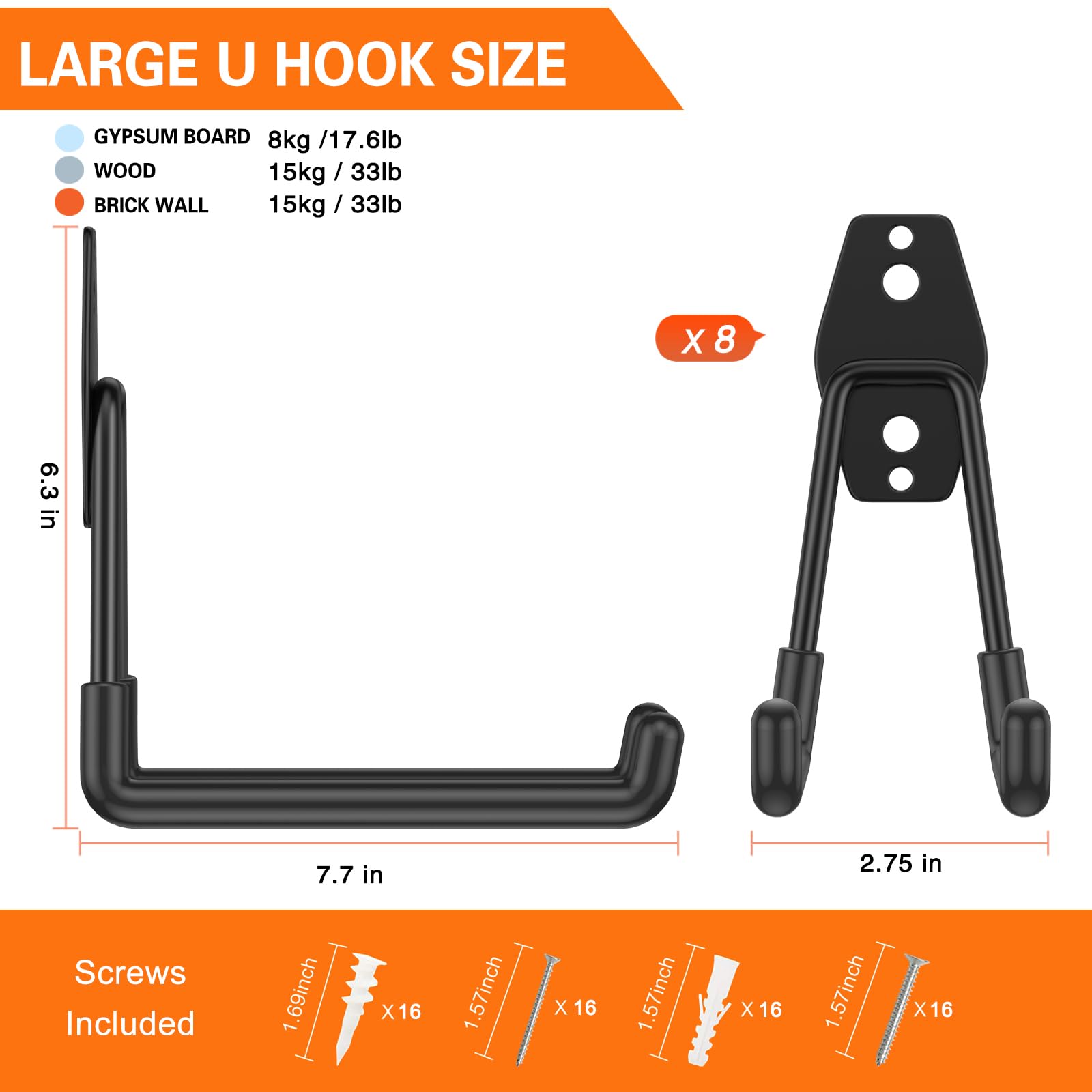 HUPBIPY 7.7-inch U-shaped hangers keeping bicycles safely off the ground