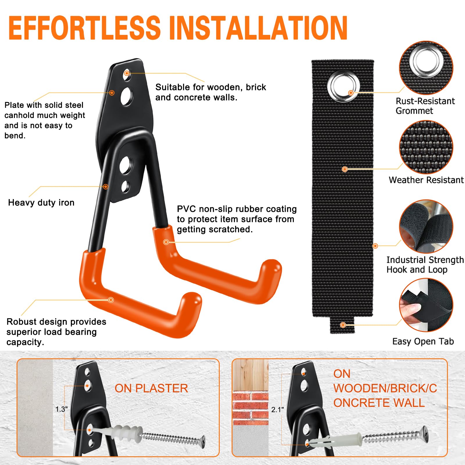 HUPBIPY durable hooks with double-hook design provide stable support for bulky items.
