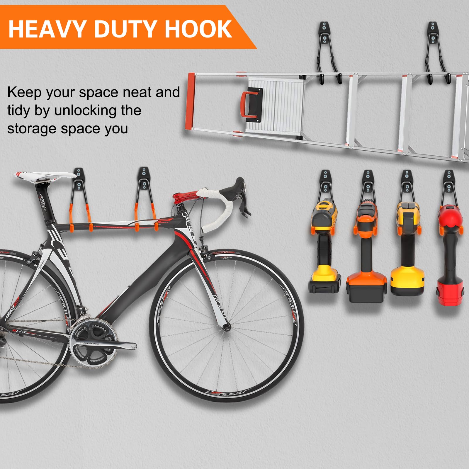 HUPBIPY bikes and tools hook helps maximize garage space and accessibility