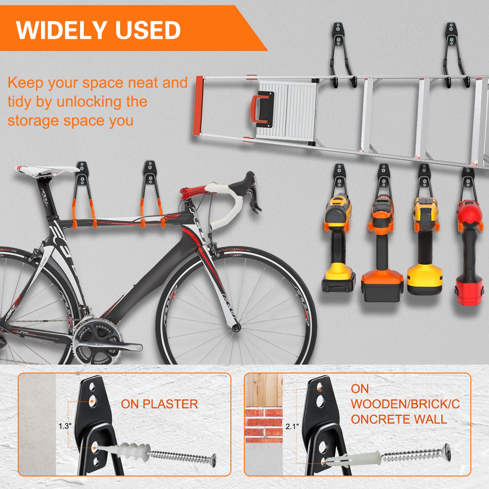 HUPBIPY screws and plugs enable secure mounting on concrete, wood, and brick.
