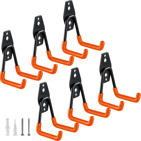 HUPBIPY heavy duty garage hooks front view with six sturdy U-shaped hangers for clutter-free walls.