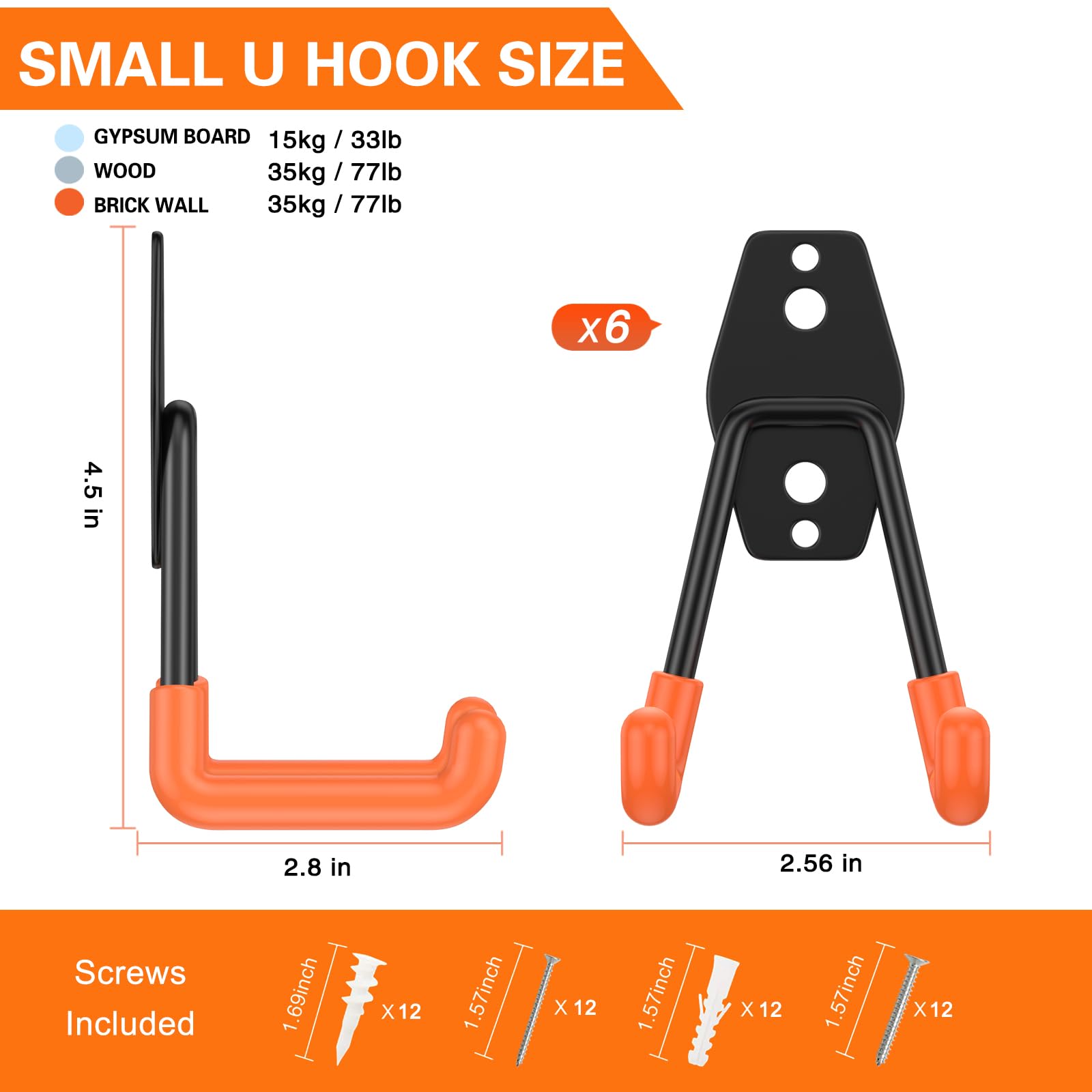 HUPBIPY garage hooks side view showing tubular double bars for extra stability.