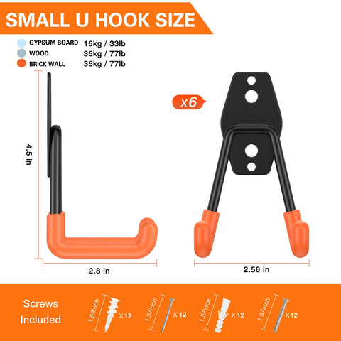 HUPBIPY garage hooks side view showing tubular double bars for extra stability.