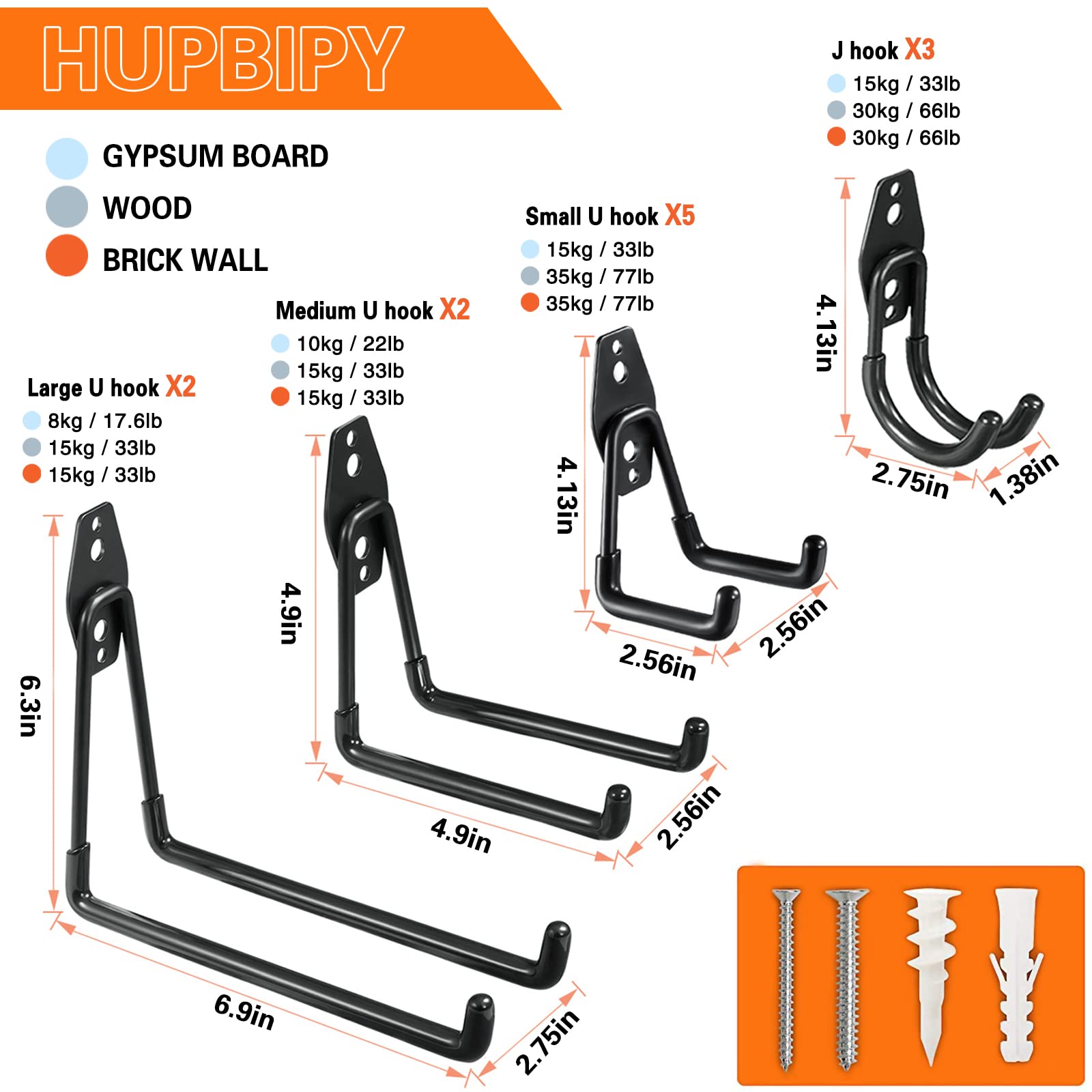 HUPBIPY garage hooks show anti-slip coating for safer hanging.