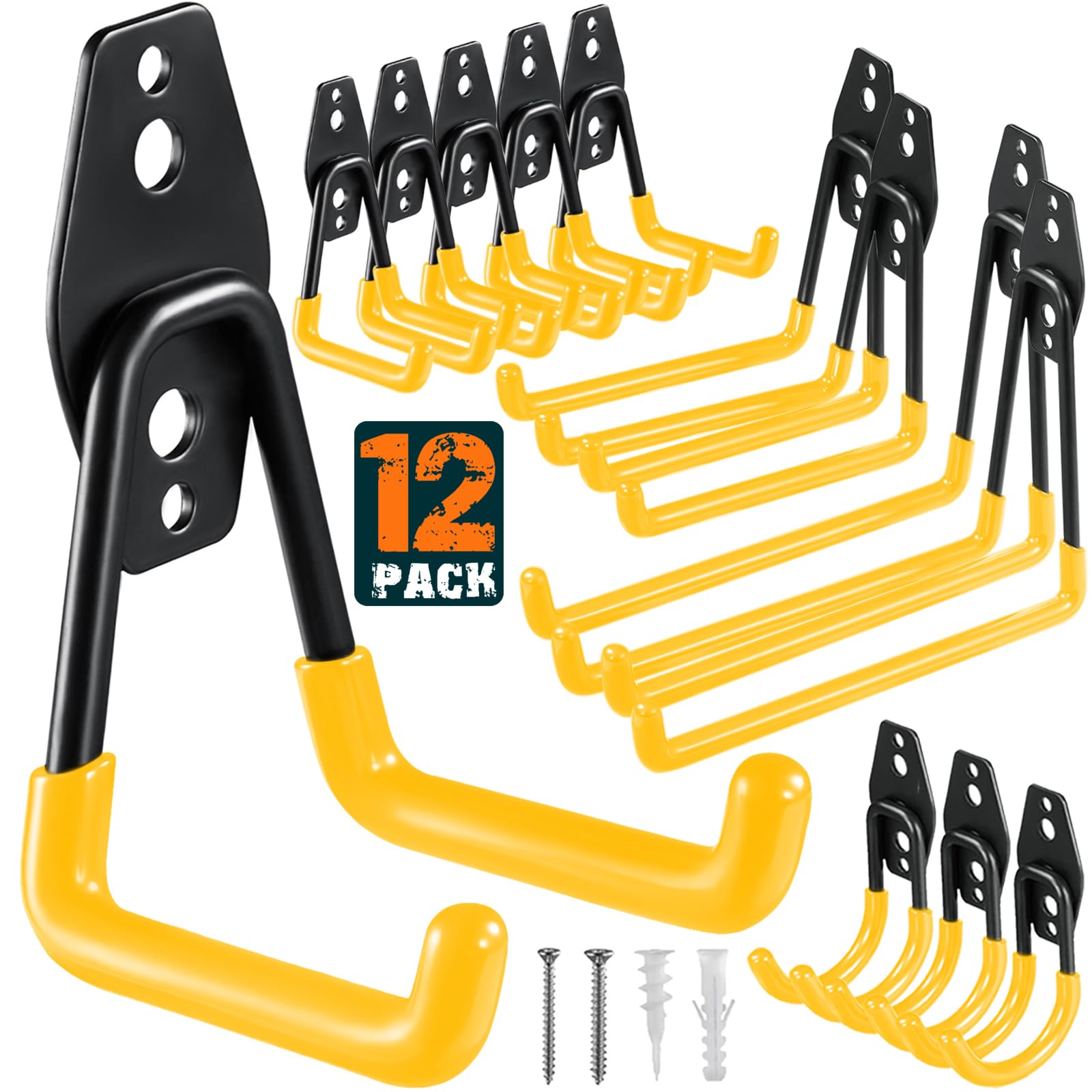 HUPBIPY heavy-duty steel garage hooks with anti-slip coating keep tools secure.