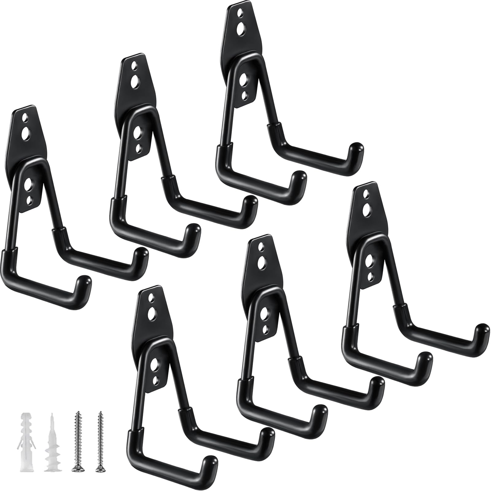 HUPBIPY heavy-duty garage hooks six-pack secured for ladders and hoses.