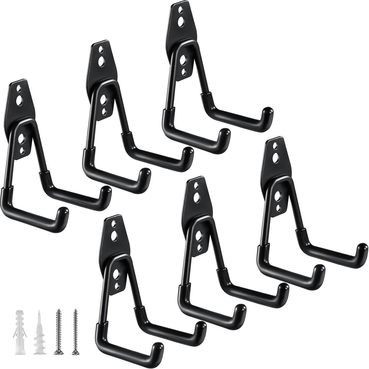 HUPBIPY heavy-duty garage hooks six-pack secured for ladders and hoses.