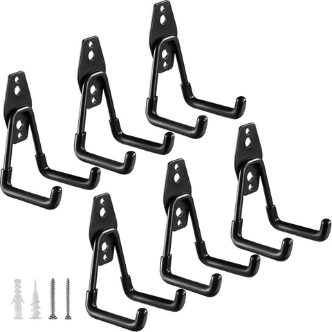 HUPBIPY heavy-duty garage hooks six-pack secured for ladders and hoses.