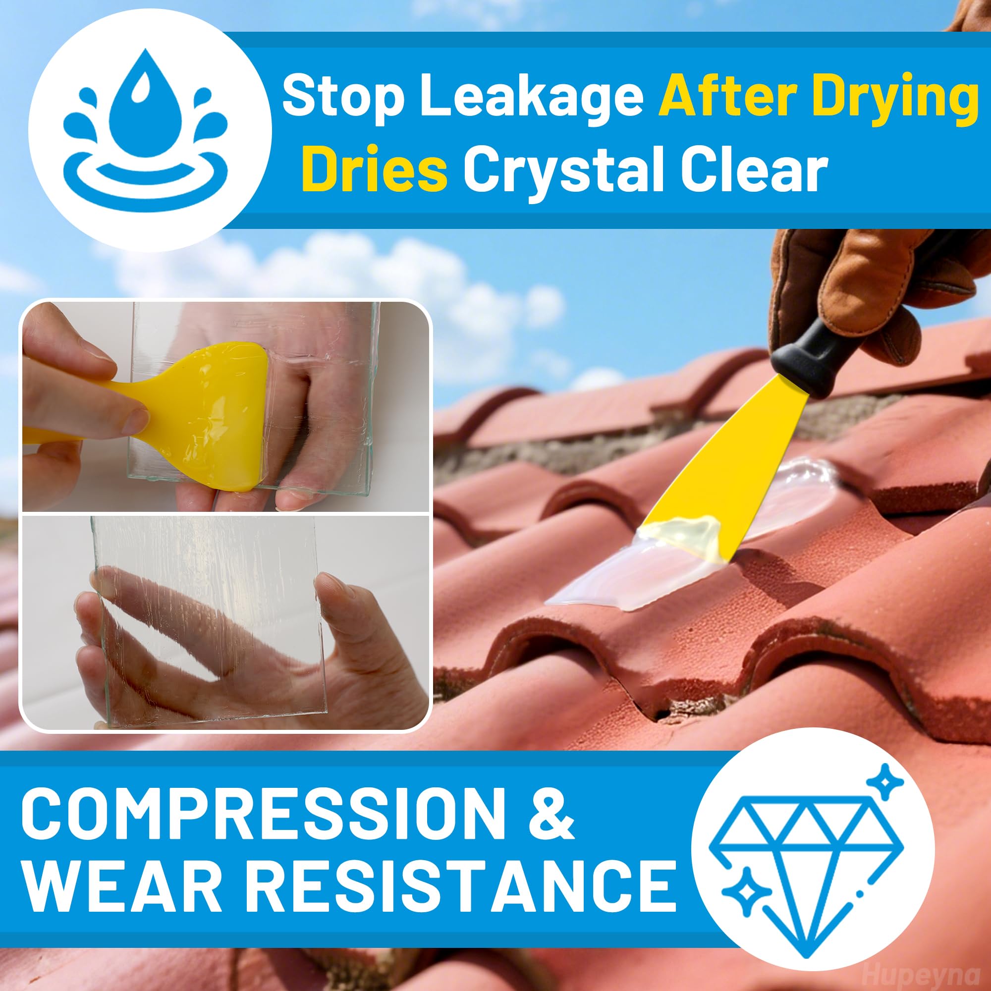 Hupeyna sealant paste covers 32-54 sq ft per kg for large area repairs.