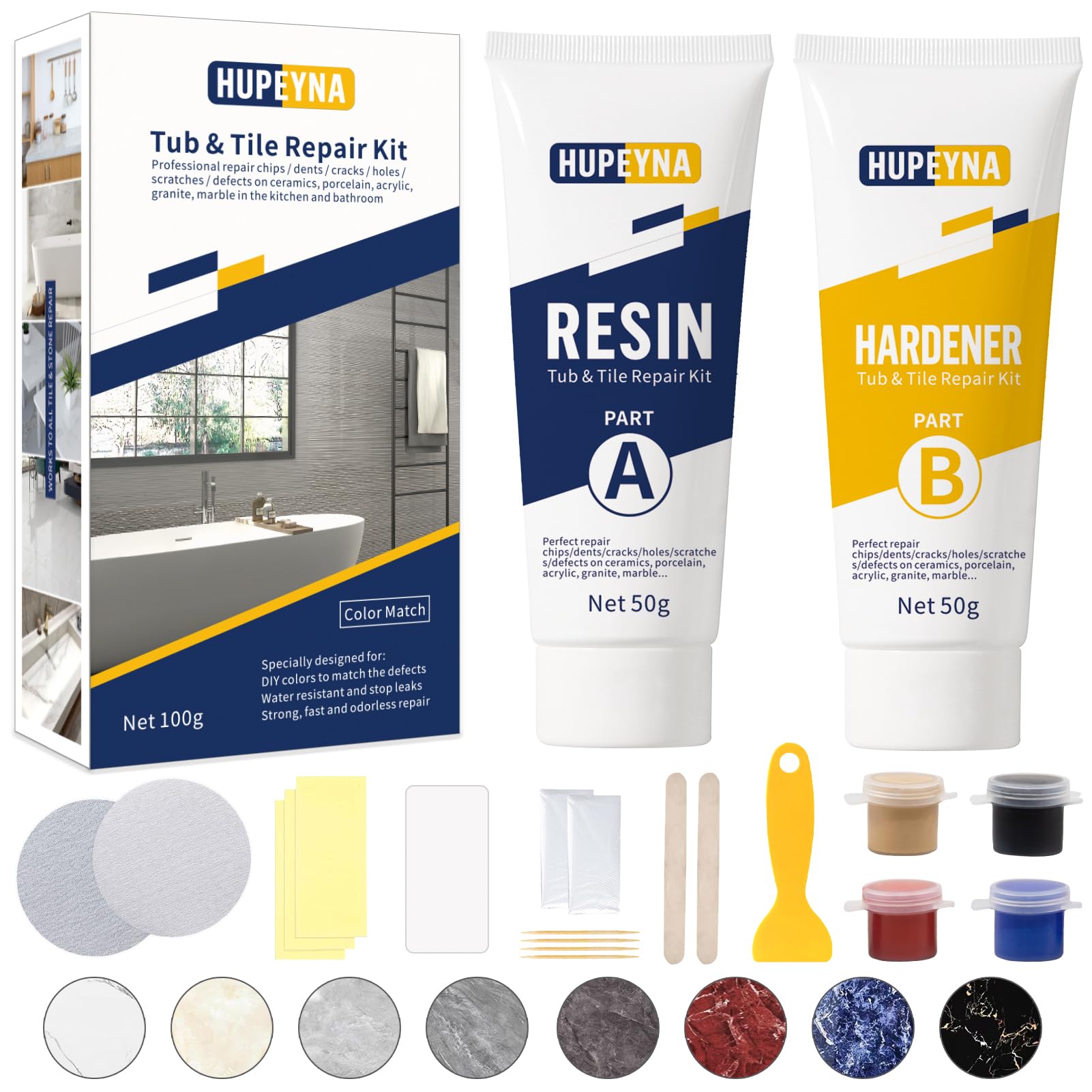 Hupeyna tub repair kit color match applied to porcelain for seamless restoration.